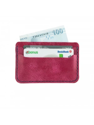 İsme Özel Yatay Kartlık - %100 Rainbow Deri - A011001 - Fuşya