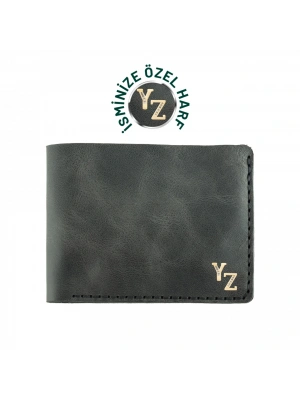 İsme Özel Yatay Klasik Cüzdan - %100 Rainbow Deri - A010001 - Antrasit