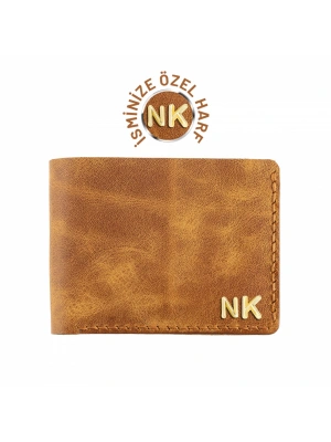 İsme Özel Yatay Klasik Cüzdan - %100 Rainbow Deri - A010001 - Camel