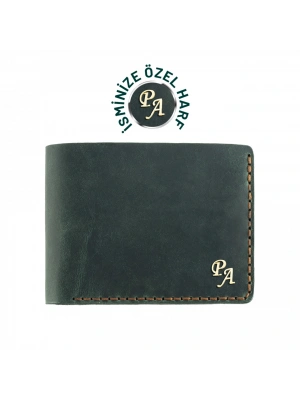 İsme Özel Yatay Klasik Cüzdan - %100 Rainbow Deri - A010001 - Haki