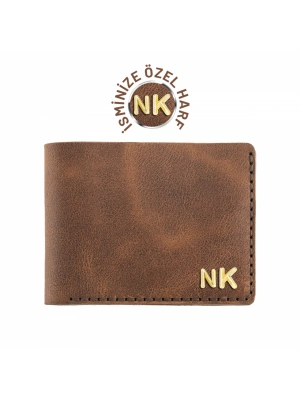 İsme Özel Yatay Klasik Cüzdan - %100 Rainbow Deri - A010001 - Kahverengi