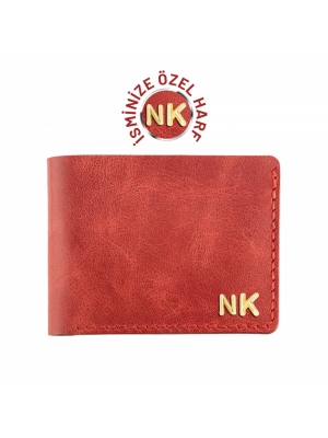 İsme Özel Yatay Klasik Cüzdan - %100 Rainbow Deri - A010001 - Kırmızı