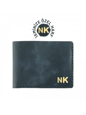 İsme Özel Yatay Klasik Cüzdan - %100 Rainbow Deri - A010001 - Lacivert