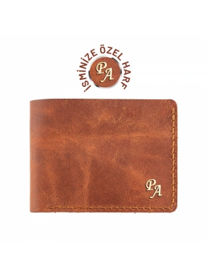 İsme Özel Yatay Klasik Cüzdan - %100 Rainbow Deri - A010001 - Tobacco