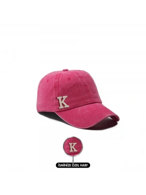 İsme Özel Yıkamalı Kep Şapka - AB01010 - Fuşya
