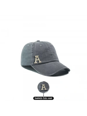 İsme Özel Yıkamalı Kep Şapka - AB01010 - Gri