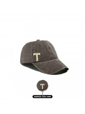 İsme Özel Yıkamalı Kep Şapka - AB01010 - Kahverengi