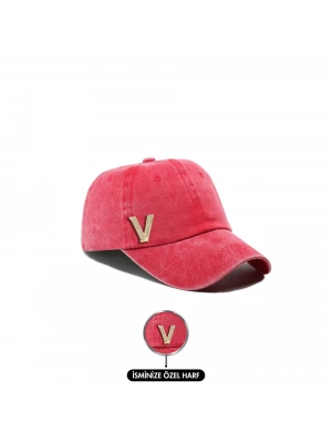 İsme Özel Yıkamalı Kep Şapka - AB01010 - Kırmızı