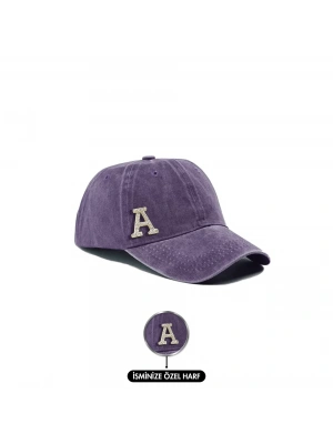 İsme Özel Yıkamalı Kep Şapka - AB01010 - Mor