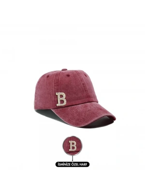 İsme Özel Yıkamalı Kep Şapka - AB01010 - Mürdüm