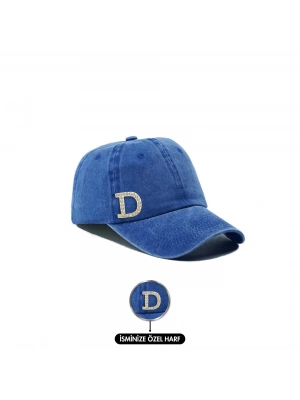 İsme Özel Yıkamalı Kep Şapka - AB01010 - Saks Mavisi