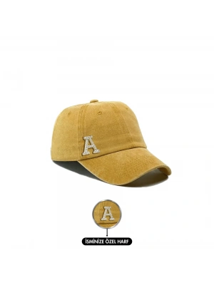 İsme Özel Yıkamalı Kep Şapka - AB01010 - Sarı