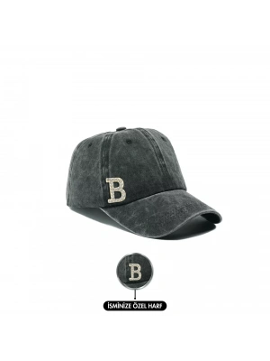 İsme Özel Yıkamalı Kep Şapka - AB01010 - Siyah