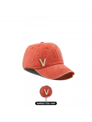 İsme Özel Yıkamalı Kep Şapka - AB01010 - Turuncu