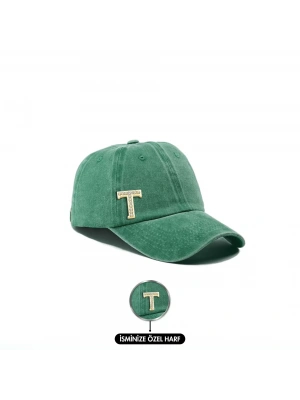 İsme Özel Yıkamalı Kep Şapka - AB01010 - Yeşil