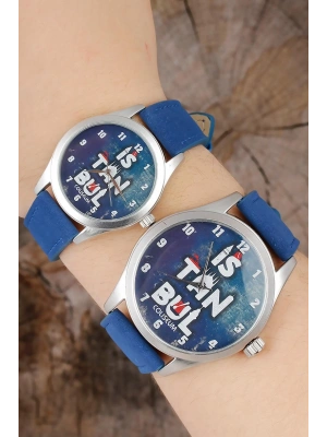 İstanbul Tasarım Lacivert Deri Kordonlu Sevgili Saatleri