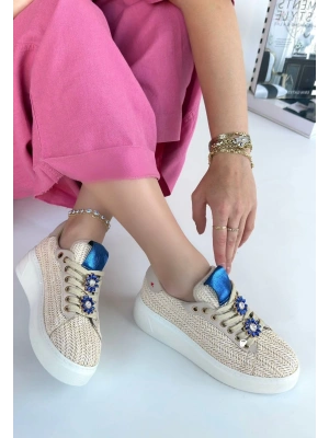 Iwer Bej Hasır Dokumalı Bağcıklı Spor Ayakkabı