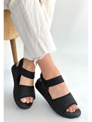 Jake Siyah Hasır Cilt Sandalet
