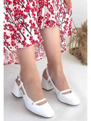 Jecci Beyaz Cilt Topuklu Ayakkabı