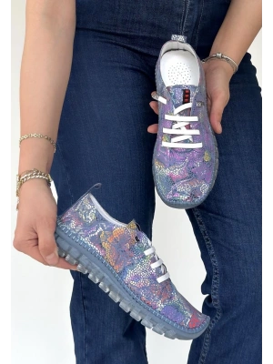 Jiten Mor Desenli Deri Bağcıklı Spor Ayakkabı