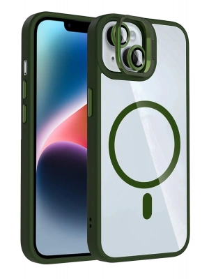 Joko Apple iPhone 13 Remim Lensli Magsafe Standlı Kapak - Koyu Yeşil
