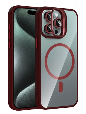 Joko Apple iPhone 14 Pro Max Remim Lensli Magsafe Standlı Kapak - Bordo