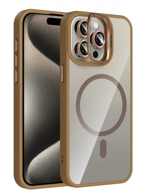 Joko Apple iPhone 14 Pro Max Remim Lensli Magsafe Standlı Kapak - Kahverengi