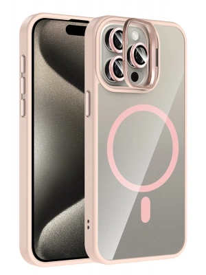 Joko Apple iPhone 14 Pro Max Remim Lensli Magsafe Standlı Kapak - Pembe