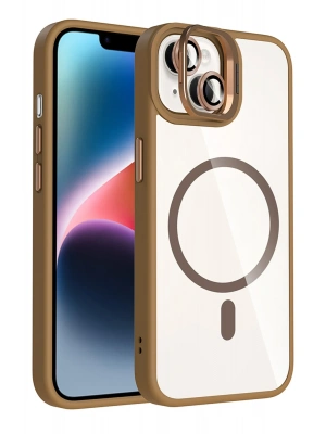 Joko Apple iPhone 14 Remim Lensli Magsafe Standlı Kapak - Kahverengi