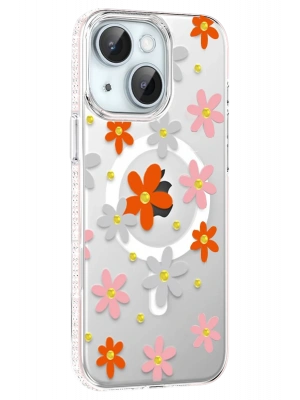 Joko Apple iPhone 15 Floral Magsafe Kapak - Turuncu