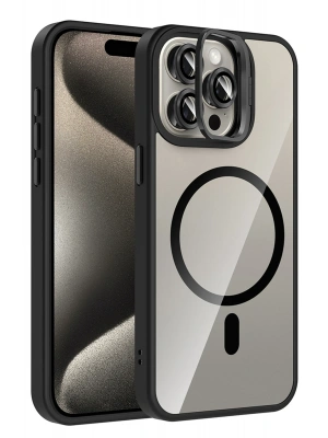 Joko Apple iPhone 15 Pro Max Remim Lensli Magsafe Standlı Kapak - Siyah