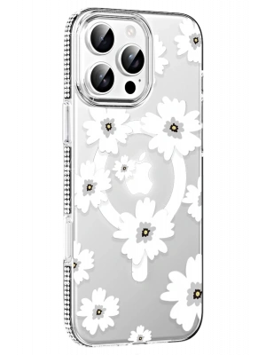 Joko Apple iPhone 16 Pro Max Floral Magsafe Kapak - Beyaz