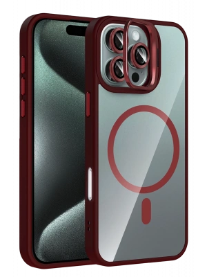 Joko Apple iPhone 16 Pro Max Remim Lensli Magsafe Standlı Kapak - Bordo