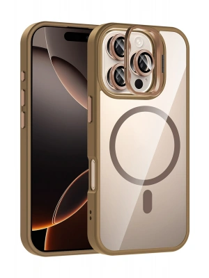 Joko Apple iPhone 16 Pro Max Remim Lensli Magsafe Standlı Kapak - Kahverengi