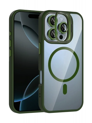 Joko Apple iPhone 16 Pro Max Remim Lensli Magsafe Standlı Kapak - Koyu Yeşil