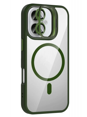 Joko Apple iPhone 16 Remim Lensli Magsafe Standlı Kapak - Koyu Yeşil