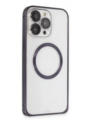 Joko iPhone 14 Pro Kılıf Metal Bumper Magneticsafe Kapak - Derin Mor