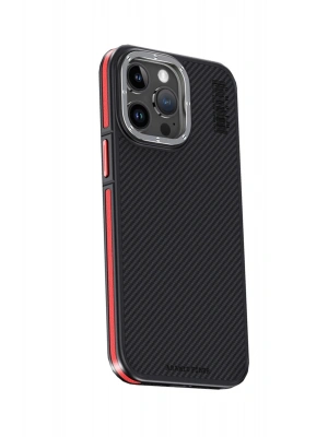 Joko iPhone 15 Pro Kılıf Aramid 600D Kevlar Karbon Fiber Magsafe Kapak - Kırmızı