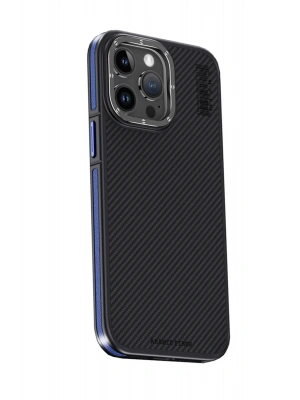Joko iPhone 15 Pro Kılıf Aramid 600D Kevlar Karbon Fiber Magsafe Kapak - Lacivert