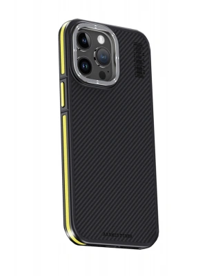 Joko iPhone 15 Pro Max Kılıf Aramid 600D Kevlar Karbon Fiber Magsafe Kapak - Sarı