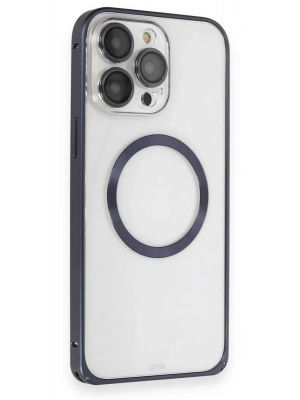 Joko iPhone 15 Pro Max Kılıf Metal Bumper Magneticsafe Kapak - Lacivert
