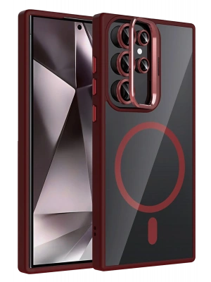 Joko Samsung Galaxy S24 Ultra Remim Lensli Magsafe Standlı Kapak - Bordo