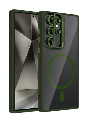 Joko Samsung Galaxy S24 Ultra Remim Lensli Magsafe Standlı Kapak - Koyu Yeşil