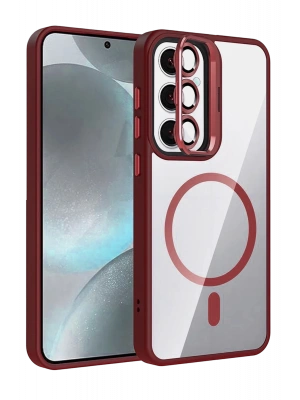 Joko Samsung Galaxy S25 Remim Lensli Magsafe Standlı Kapak - Bordo
