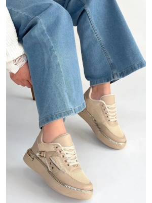 Junda Bej Cilt Bağcıklı Spor Ayakkabı