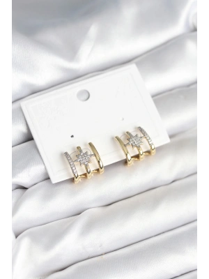 Kaburga Model Kutup Yıldızı Detaylı Gold Renk Kadın Küpe