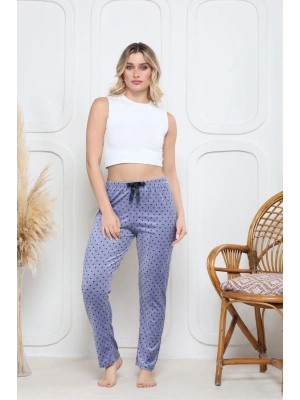 Kadife pijama altı mavi üstüne siyah Pontiye desenli q7013