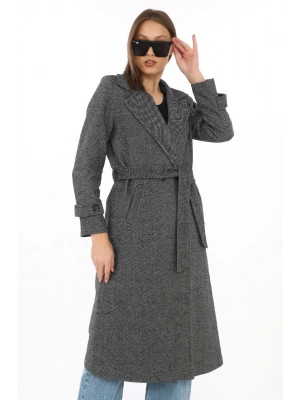 Kadın Astarlı Balık Sırtı Kaşmir Kaşe Kaban - Füme