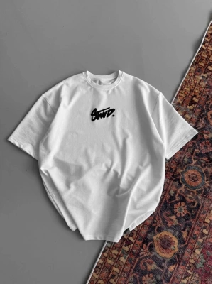 Kadın Baskılı Oversize T-shirt - Beyaz