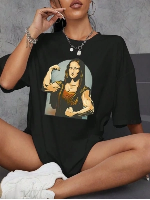 Kadın Baskılı Oversize T-shirt - Siyah